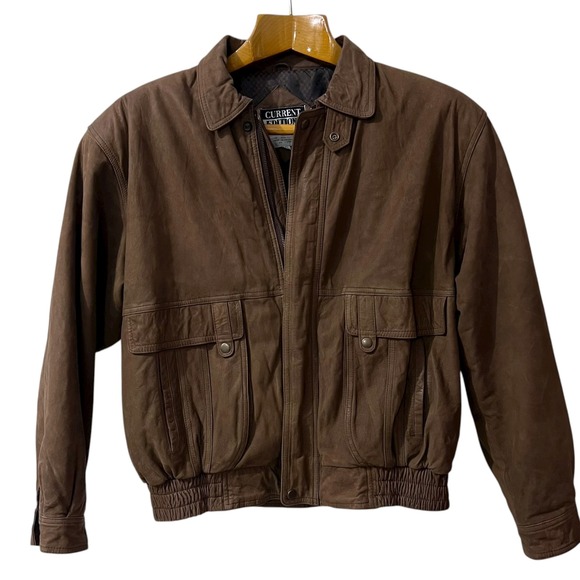 Vintage Current Editions Brown Genuine Leather Moto Biker Bomber Jacket Size L - Picture 3 of 7